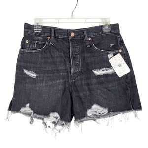 FREE PEOPLE Makai High Waisted Cut Off Denim Shorts In Black In Rocky Beach NWT
